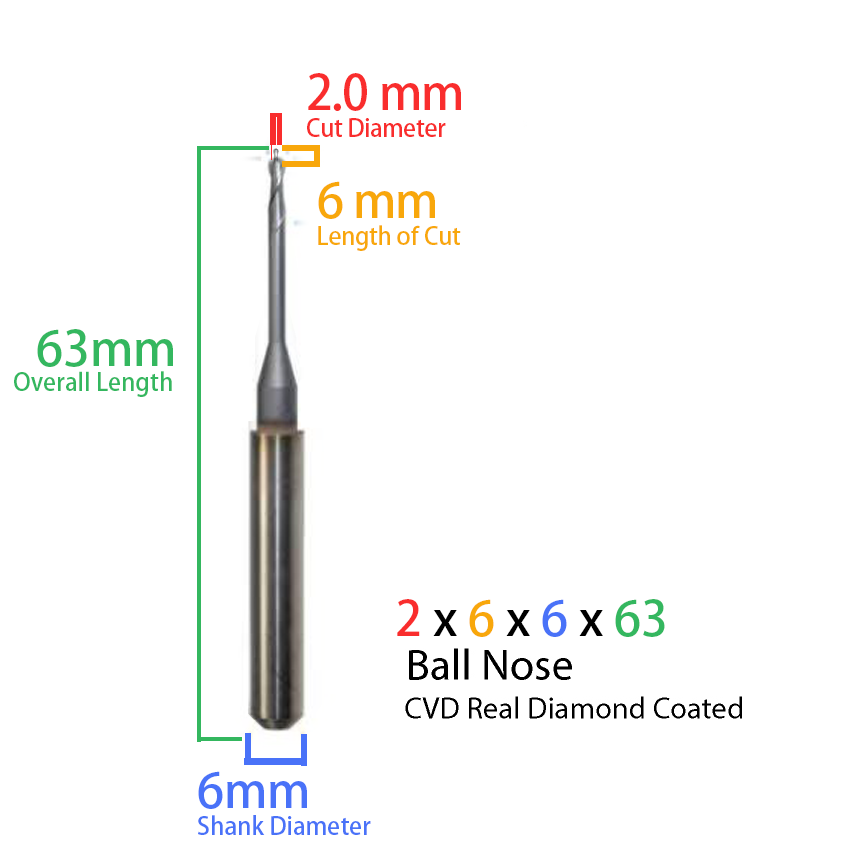 2.0mm Dental Milling Bur For ARUM – 6mm Shank